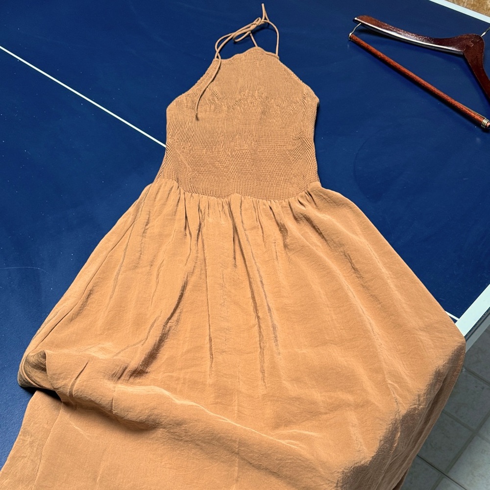 NWT Zara brown/gold halter dress XS